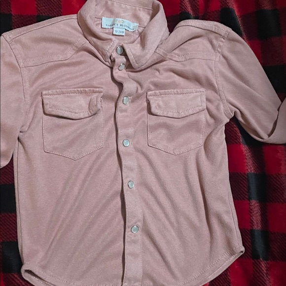 Baileys Blossoms Stylish Button-Up Shirt in Soft Pink Faux Suede - Picture 5 of 6